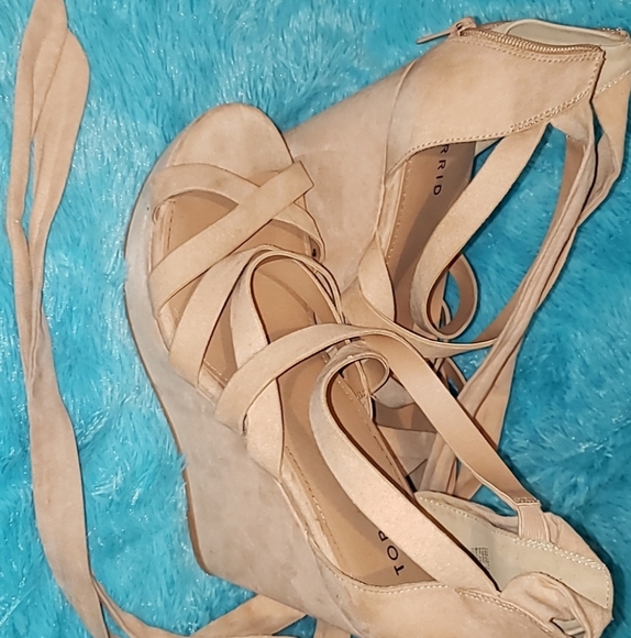 Taupe Faux Suede Ankle Wrap Wedge - Picture 5 of 5